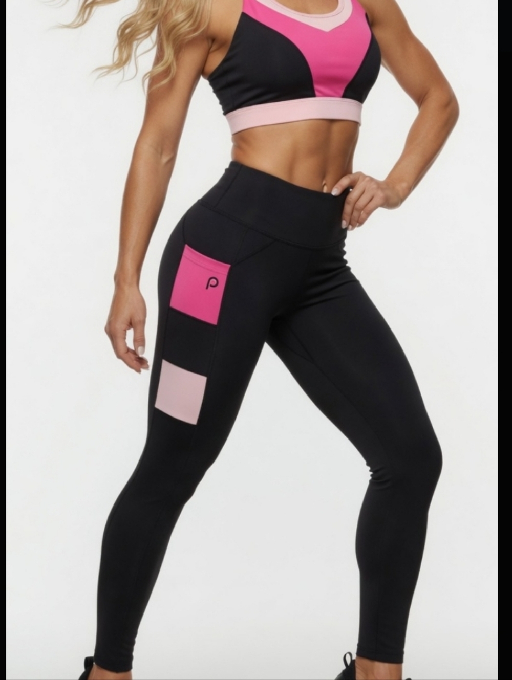 POP Fit Black Leggings with Hot Pink & Light Pink Panels (SIZE:2X)